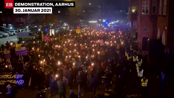 Denmark Anti-Lockdown COVID Protest Torches