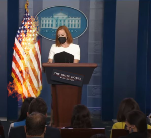 Psaki Press Conference New COVID Restrictions for Unvaxxed American Flag on Fire